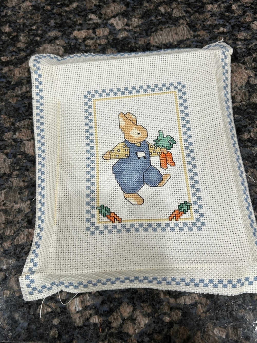 Bucilla Daisy Kingdom counted cross stitch kit titled "Carrot Bunny," Handmade